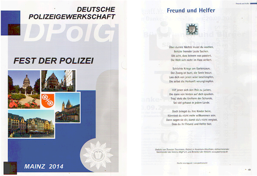Festschrift zum „Fest der Polizei“ der DPolG Rheinland-Pfalz in Mainz, 15.11.2014